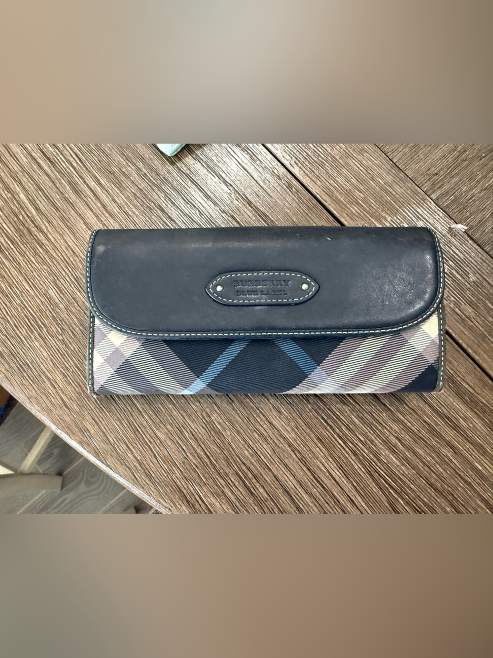 Burberry Blue Plaid Leather Fold Wallet